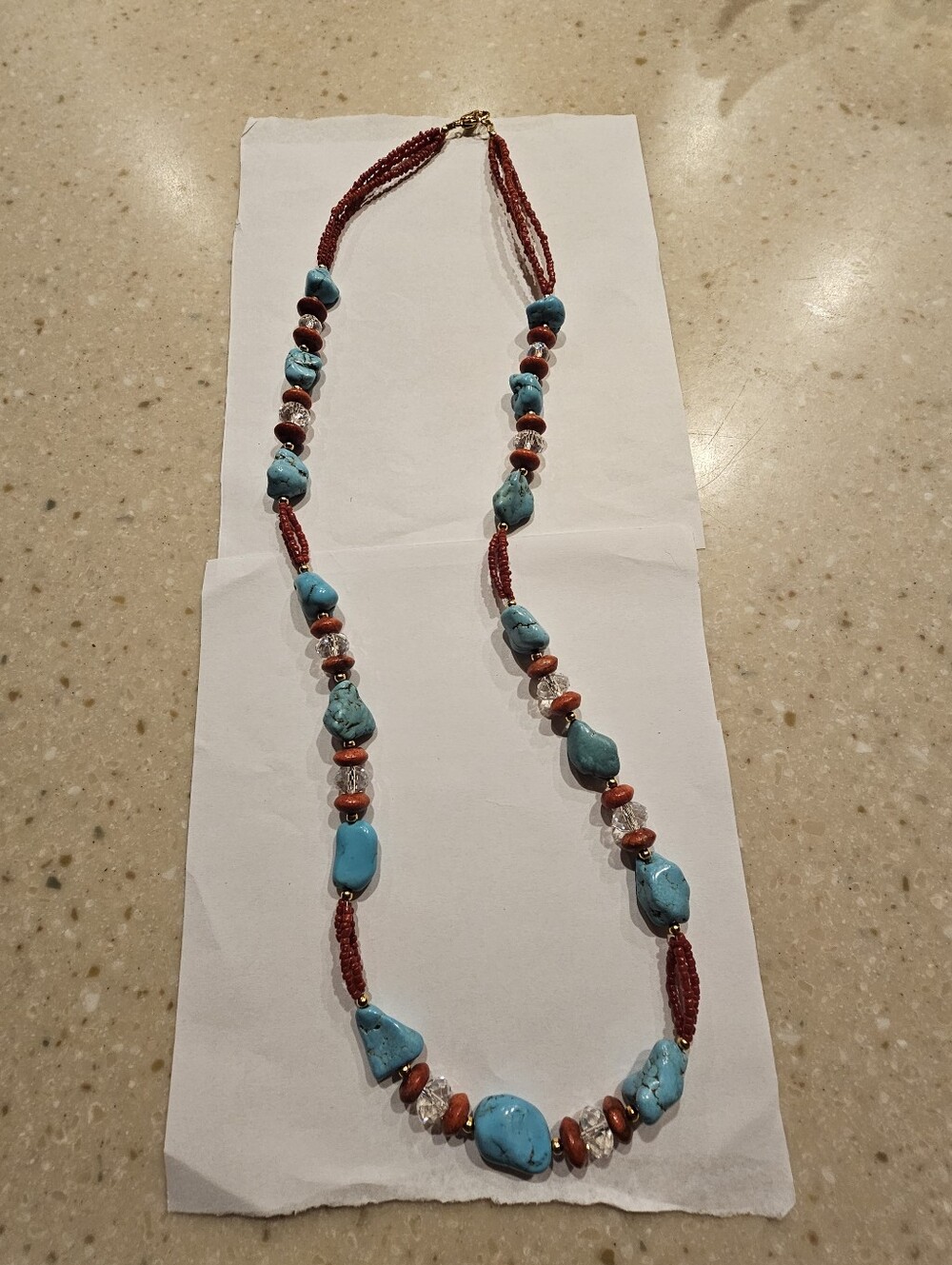 Vintage St. John SJ Signed Multi-Strand Turquoise Nugget & Coral Choker Necklace